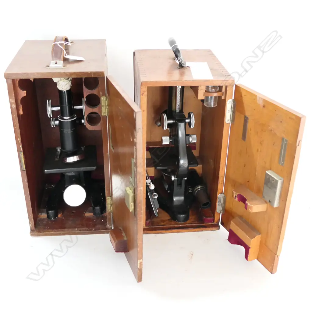 # TWO MICROSCOPES, AS-IS, ODD BOXES, PARTS MISSING Image 1++